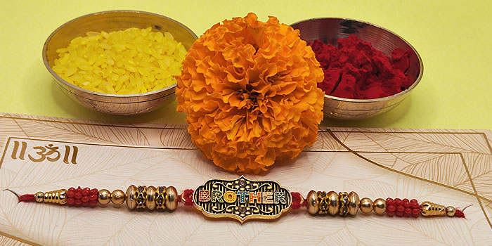 Beautifully Designed Rakhi for Brother with Roli - Chawal