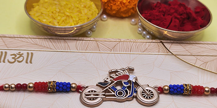 Motorcycle Designed Rakhi for Younger Kids with Roli - Chawal