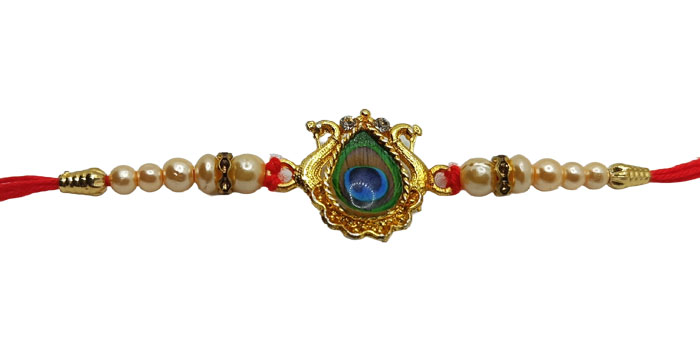 Beautifully Crafted Lord Krishna Rakhi with Unique Morpankh Design