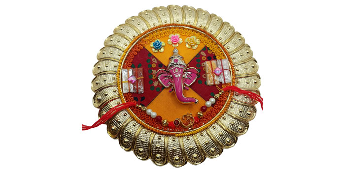 Divine Locked shaped Rakhi Thali with Om Design