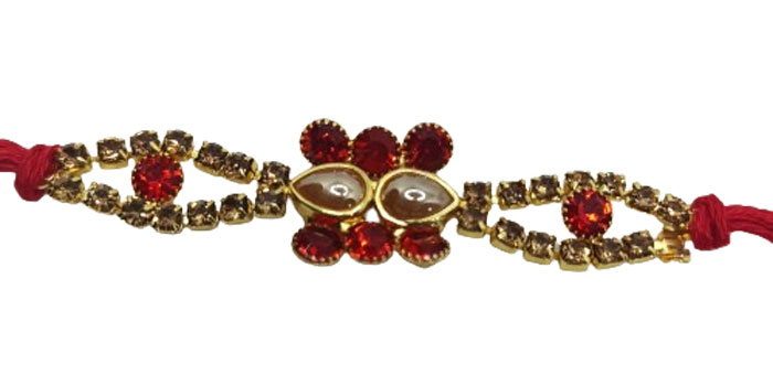 Gemstone Rakhi with a Touch of Red and Silver Stones