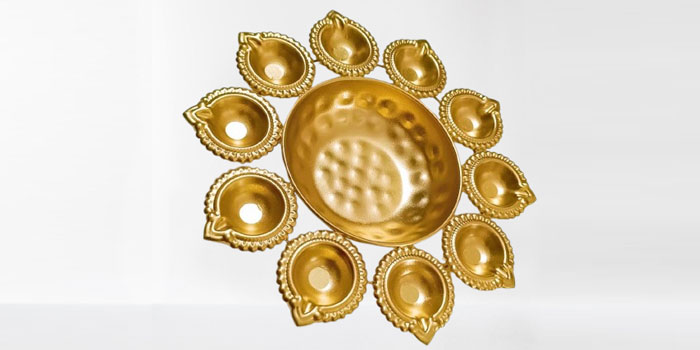 Golden Lotus with 7 Diyas Set