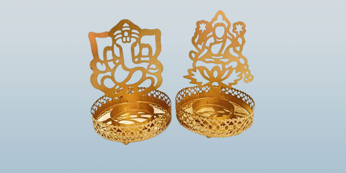 Metal Laxmi & Ganesh Shadow Diya Set Detail