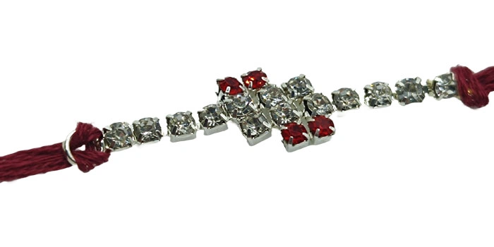 Elegant Shining Rakhi with Shiny Touch of Grey and Silver Stones