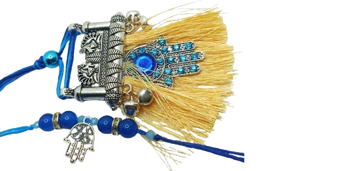 Blue color Rakhi for Bhaiya-Bhabhi with Roli - Chawal