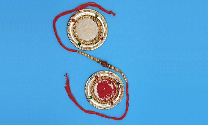 Designer Rudraksha Rakhi with Free Roli and Chawal